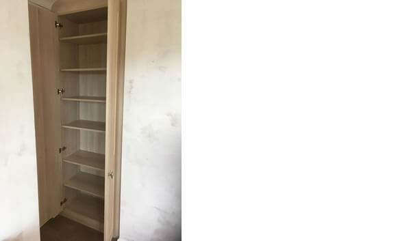 Full carcass shallow double wardrobe with shelves