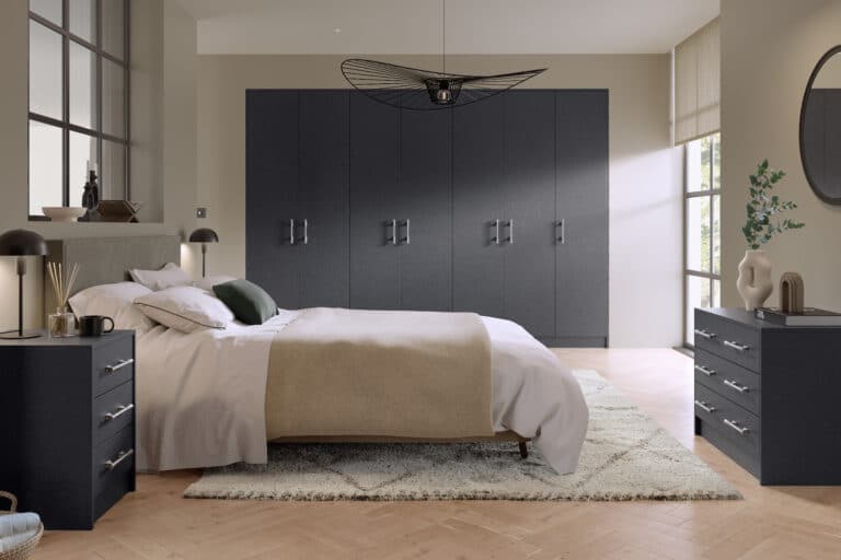 supermatt metallic grey bedroom