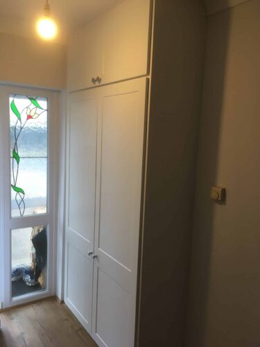 Porch slimline wardrobe in Satin White with Richmond style hinged doors.